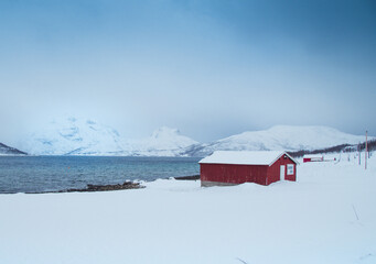 Rotes Bootshaus in Norwegen