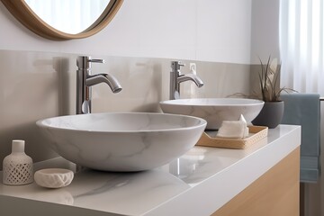 Obraz na płótnie Canvas Modern elegant bathroom interior with vessel sink, generative ai