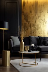 Luxury Interior Decor: Golden & Black Housing Series - Perfect for Your Modern Home Living Room, Generative AI