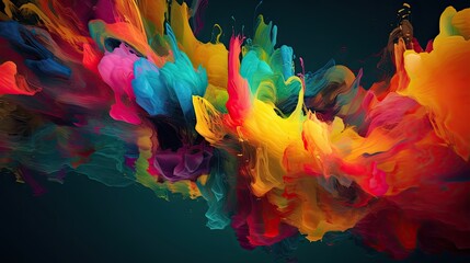 Modern Artistic Ink Burst: Colorful Liquid Paint Splash on Abstract Background: Generative AI