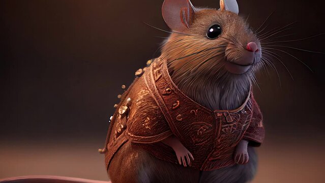 The small rat wearing the hard metal cloth that is worn by castle guards AI generated