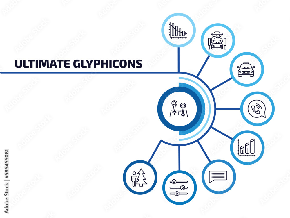 Poster ultimate glyphicons infographic element with outline icons and 9 step or option. ultimate glyphicons