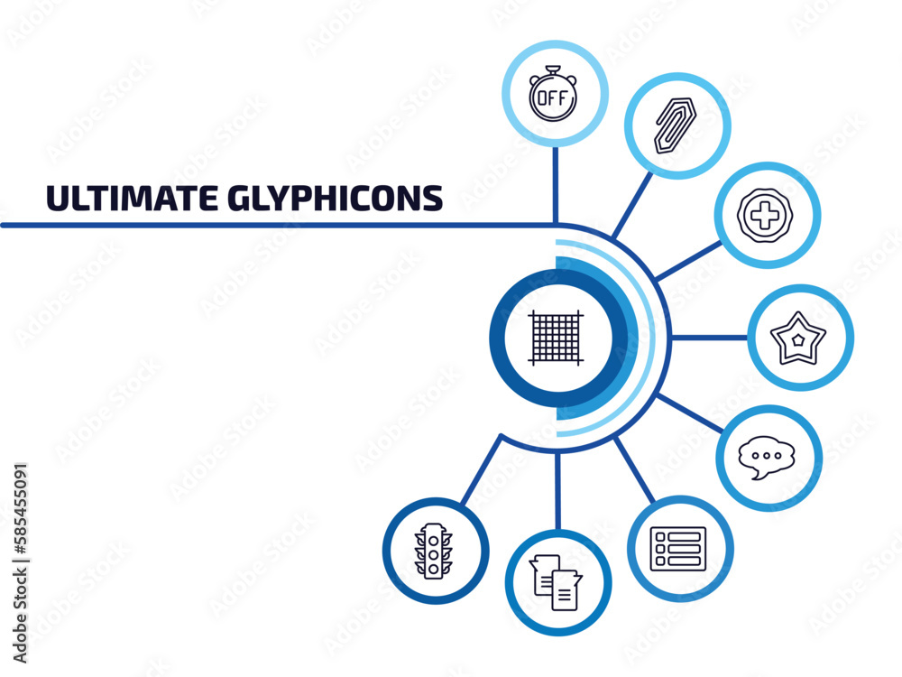 Poster ultimate glyphicons infographic element with outline icons and 9 step or option. ultimate glyphicons