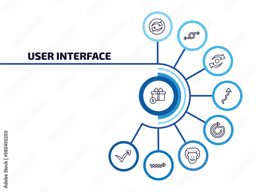 Poster user interface infographic element with outline icons and 9 step or option. user interface icons suc