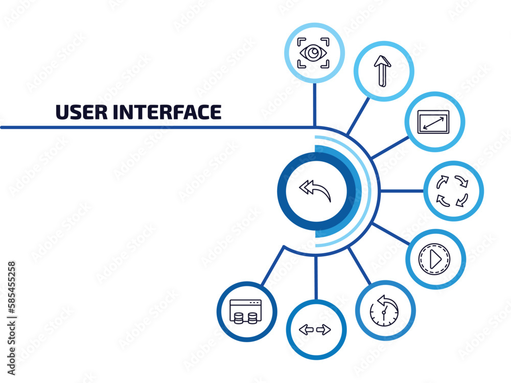 Poster user interface infographic element with outline icons and 9 step or option. user interface icons suc