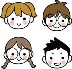 手描きの子供たちの顔イラストセット