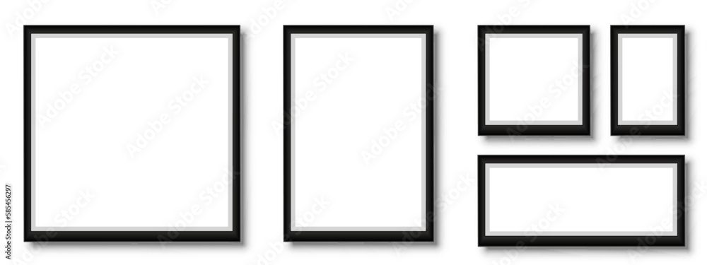 Poster Set photo frame, frame with shadow, picture frames in different forms - stock vector