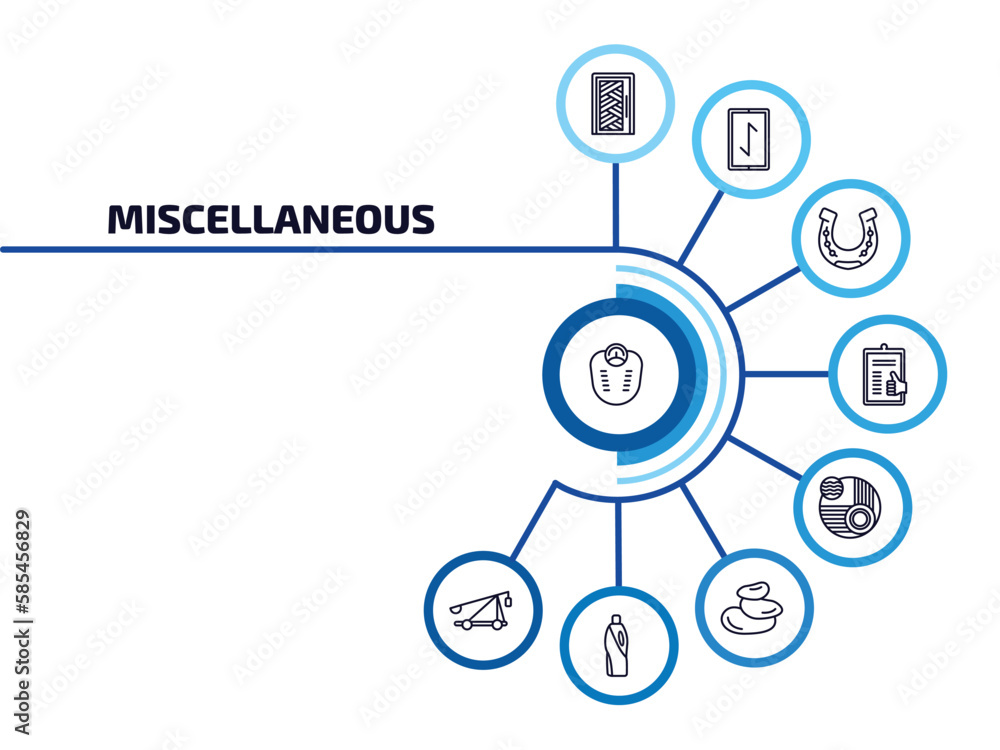 Aufkleber miscellaneous infographic element with outline icons and 9 step or option. miscellaneous icons such 