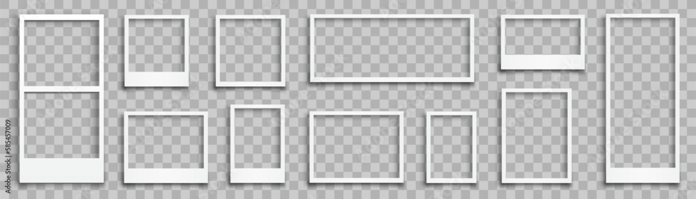 Poster Set empty different white photo frame with shadows, photo frame collaction - vector
