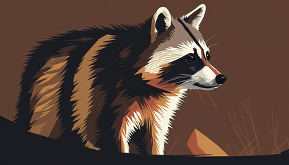 Raccoon - Minimalist flat design animal illustration. Image for a wallpaper, background, postcard or poster. Generative AI