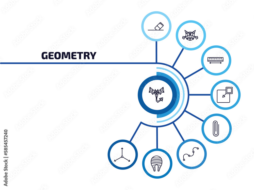 Poster geometry infographic element with outline icons and 9 step or option. geometry icons such as polygon