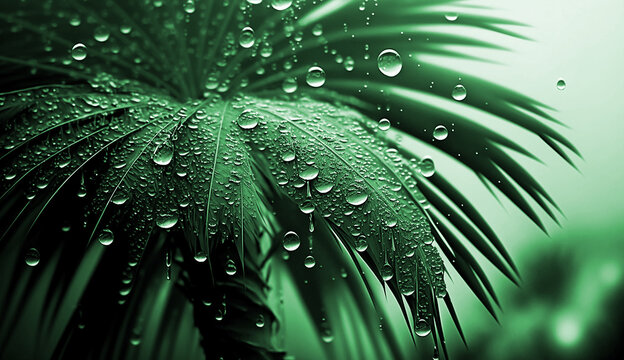 Beautiful  palm tree with rain drops.