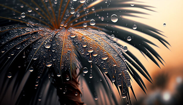Beautiful palm tree with rain drops.