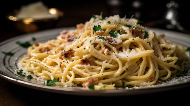 Spaghetti carbonara. Italian food. Generative AI