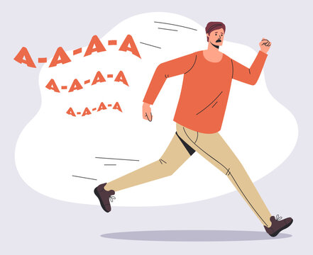 recommend clip art: Run scream escape afraid person concept. Vector graphic design illustration