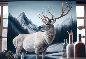 White mountain deer painting. Generative AI