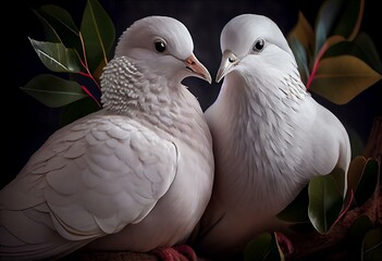 two white doves in love, background, valentines. Generative AI