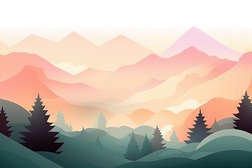 Gradient landscape nature background with mountains and trees.