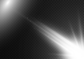 Light effect on a black transparent background. Flying glowing sparkles. Glowing star with sparkles. Lighting lines. Vector illustration