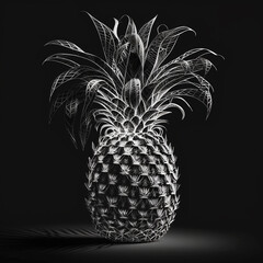 Illustration of a tromic pineapple in black. Generative AI.