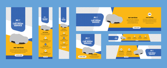  car wash service ad banner, auto repair shop banner bundle, car wash servicing company ad banner template bundle, car rental social media cover