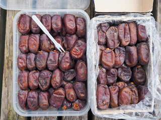 sun-dried dried dates in a packing box