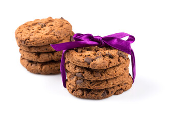 Chocolate chip cookies isolated on white