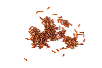 Red rice closeup on white