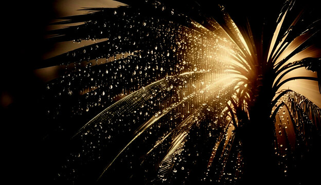 Palm trees at night in rain illustration