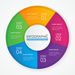 Business circle Infographic design template with icons and 5 options or steps. Abstract elements of graph, diagram, parts or processes. Vector template for presentation.