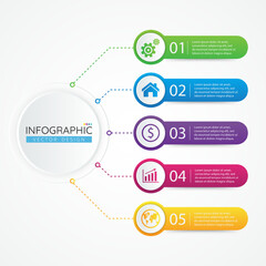 Vector elements for Infographic design template with icons and 5 options or steps. Abstract elements of graph, diagram, parts or processes. Vector Business template for presentation.