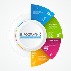 Business circle infographic design template with icons and 4 options or steps. Abstract elements of graph, diagram, parts or processes. Vector template for presentation.