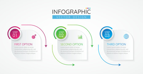 Fototapeta premium Business Infographic design template with icons and 3 options or steps. Abstract elements of graph, diagram, parts or processes. Vector template for presentation.