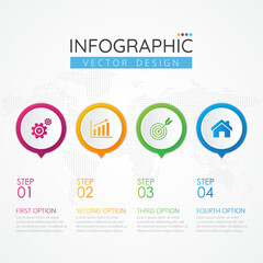 Business timeline Infographic design template with icons and 4 options or steps. Abstract elements of graph, diagram, parts or processes. Vector template for presentation.