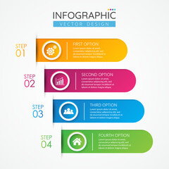 Obraz premium Timeline Infographic design template with icons and 4 options or steps. Abstract elements of graph, diagram, parts or processes. Vector template for presentation.