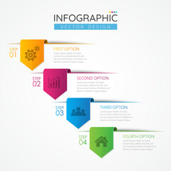 Timeline infographic design template with icons and 4 options or steps. Abstract elements of graph, diagram, parts or processes. Vector template for presentation.