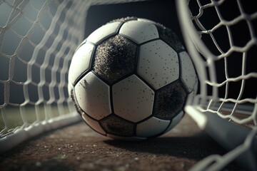 Fototapeta premium football. The ball flies into the net. soccer ball in the goal. generative AI