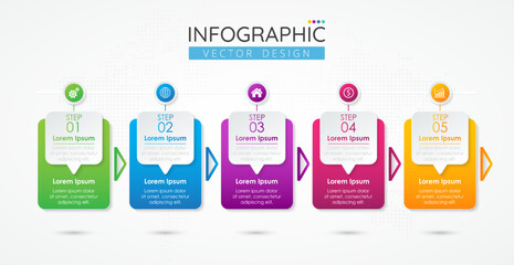 Infographic design template with icons and 5 options or steps for presentations banner, workflow layout, process diagram, flow chart, info graph. Vector Infographics for business concept.