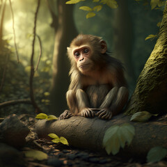 monkey with a pensive look in the forest