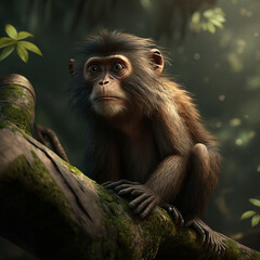 monkey with a pensive look in the forest
