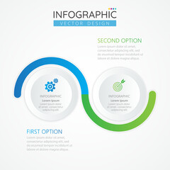 Infographic design template with icons and 2 options or steps for presentations banner, workflow layout, process diagram, flow chart, info graph. Vector Infographics for business timeline concept.
