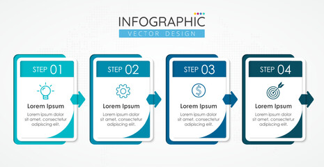 Business infographic design template with icons and 4 options or steps for presentations banner, workflow layout, process diagram, flow chart, info graph. Vector infographics for business concept.
