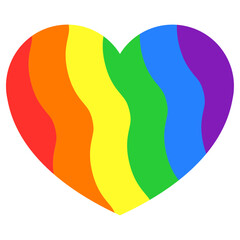 Heart, fill with wavy lines rainbow colors. Flat style simple vector object design icon for pride month, romance, equality, celebration every gender. Graphic design isolated on white.