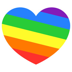 Heart, fill with angled lines rainbow colors. Flat style simple vector object design icon for pride month, romance, equality, celebration every gender. Graphic design isolated on white.