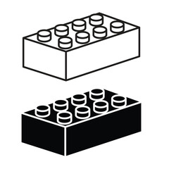 blocks icon bricks and blocks. Toy building plastic pieces outline symbol.