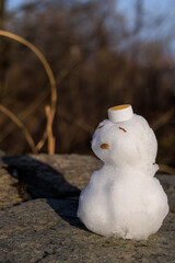 Obraz premium 冬の高尾山での小さくてかわいい雪だるま