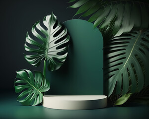 Abstract 3d podium for product presentation with geometric shapes, Empty round podium,Platforms for product presentation with shadows and light background.Generative Ai
