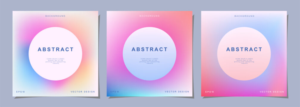 Set of colorful posters. Circle shape with neon lights. Abstract background with liquid gradient for banner, cover, social media posts.