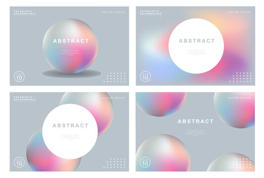 Set of colorful posters. Circle shape with neon lights. Abstract background with liquid gradient for banner, cover, social media posts.