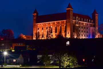 Gniew Castle in Poland, beautiful architecture at night